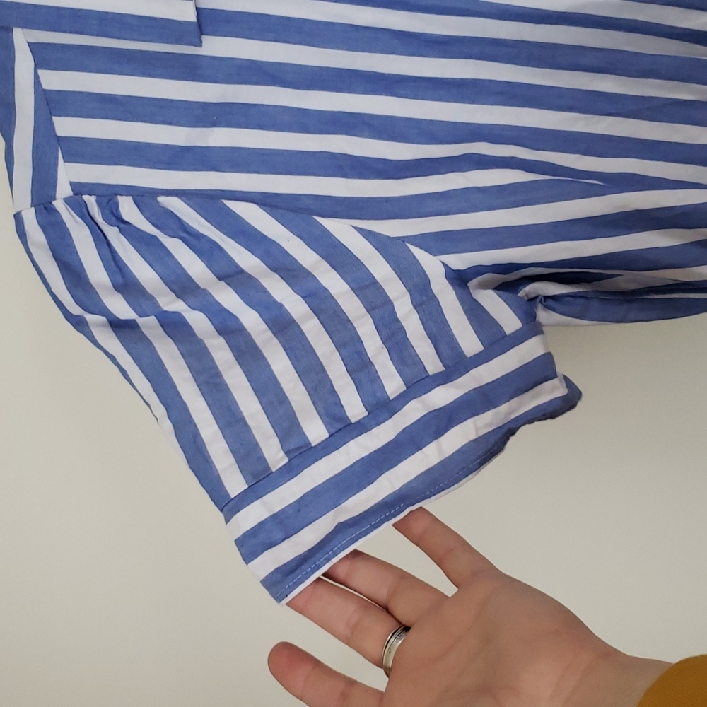 Loft blue and white button down waist tie short sleeve shirt dress. Sz Medium - Picture 8 of 9